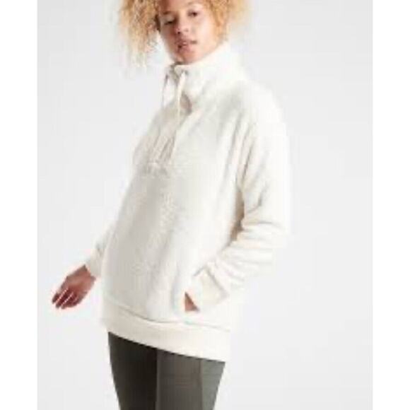 Athleta Jackets & Blazers - ATHLETA Talus Cream Sherpa Half Zip Pullover Jacket